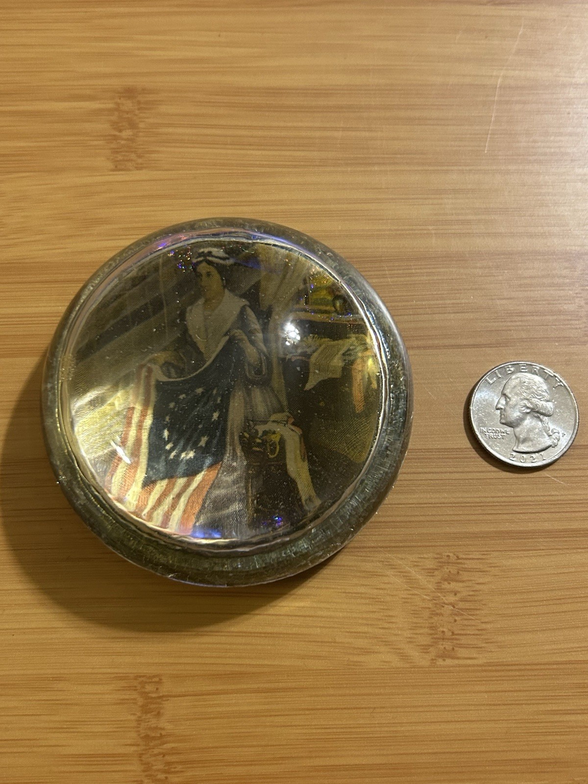 Betsy Ross Vintage Glass Paperweight Patriotic Colonial American Flag Historical