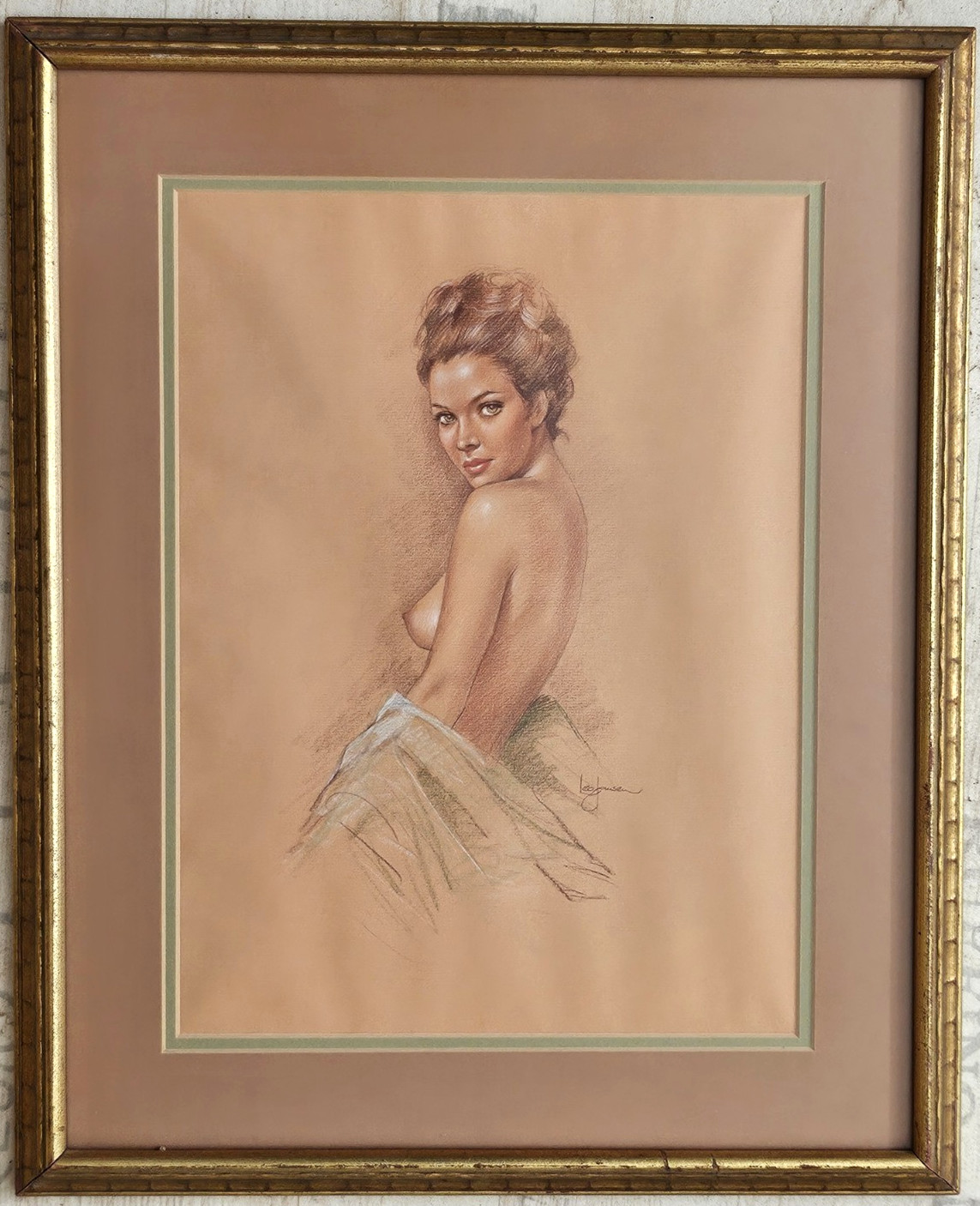 Leo Jansen Original Charcoal/Pencil Drawing Painting 18x22 framed