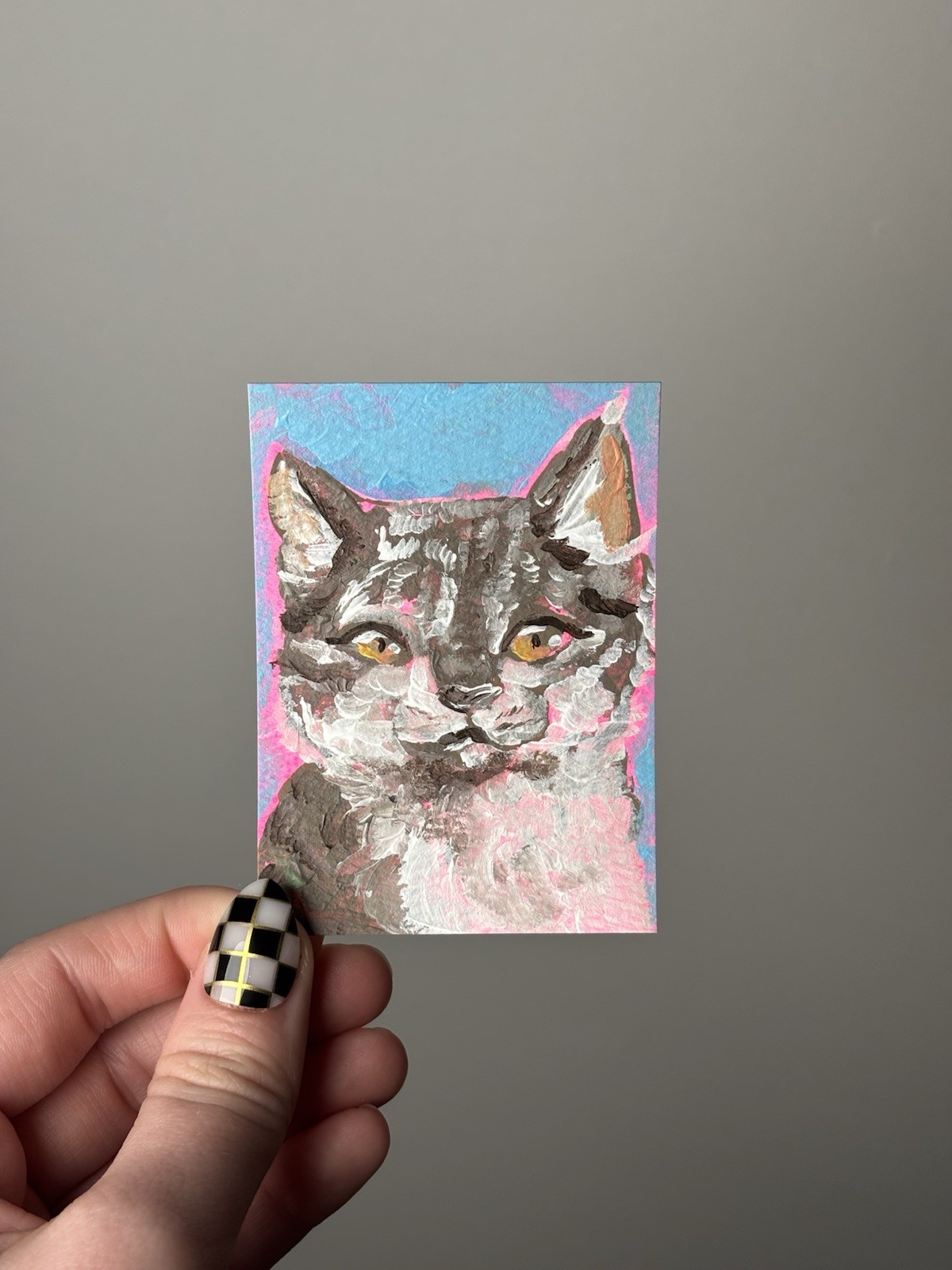 ACEO Original Tabby Cat Painting Art By Lizz