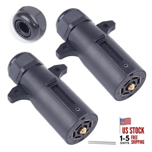  2 PCS 7 Pin Trailer Plug with Waterproof Seal Heavy Duty 7 Way Round PLUG-2PCS