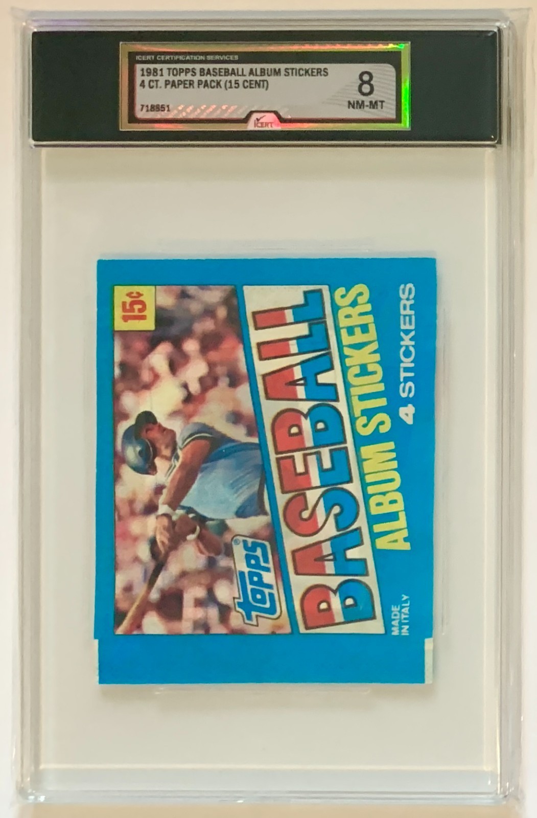 1981 Topps Baseball Album Stickers 4 CT. Paper Pack (15 Cent) KSA Graded 8 NM-MT