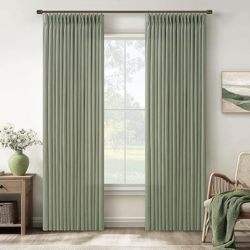 Pleated Memory Shape Linen 80 Inch Curtains 50"W x 80"L (Pack of 2) Sage Green