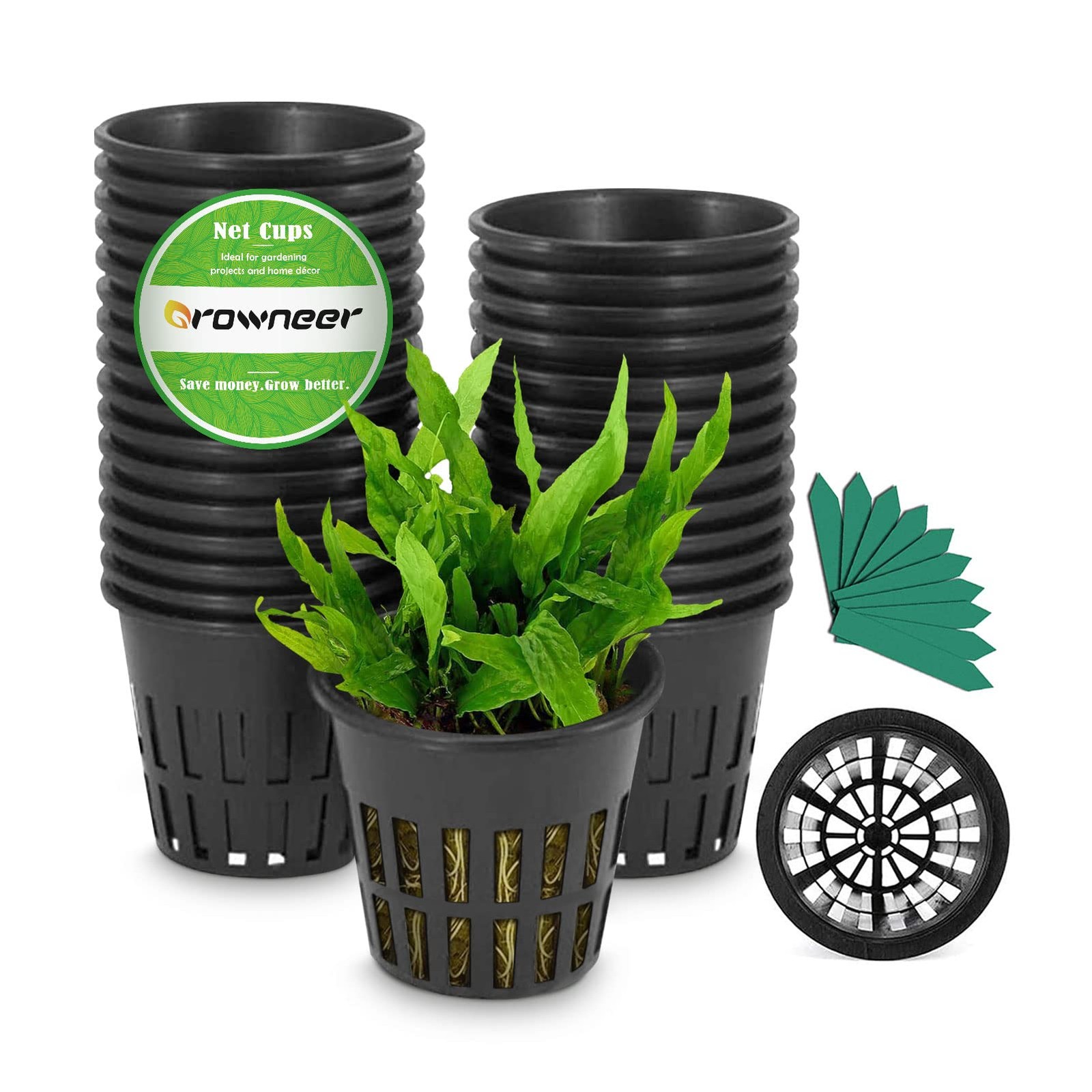 GROWNEER Net Pots 25 Pcs 3 Inch Garden Slotted Mesh Cups, 3 Inches, Black 