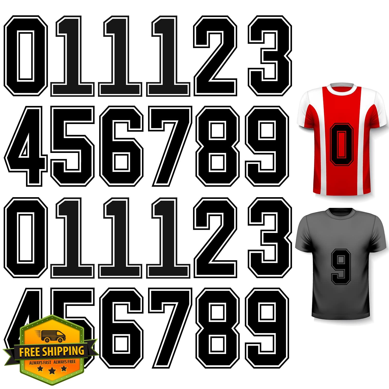 WILLBOND 24 Iron on Numbers 8" Black Heat Transfer for Sports T-Shirts