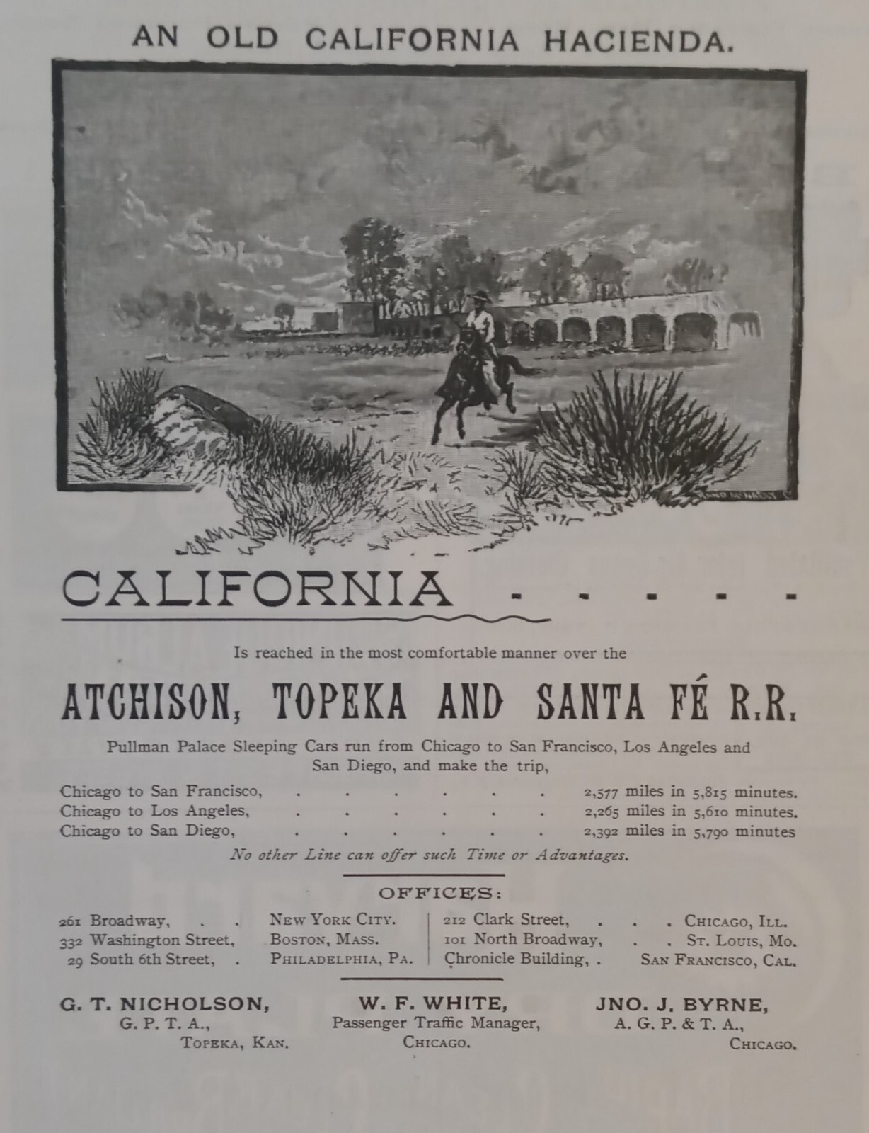 Old California Hacienda - Atchison - Topeka - Santa FE Railroad - 1891 Travel AD