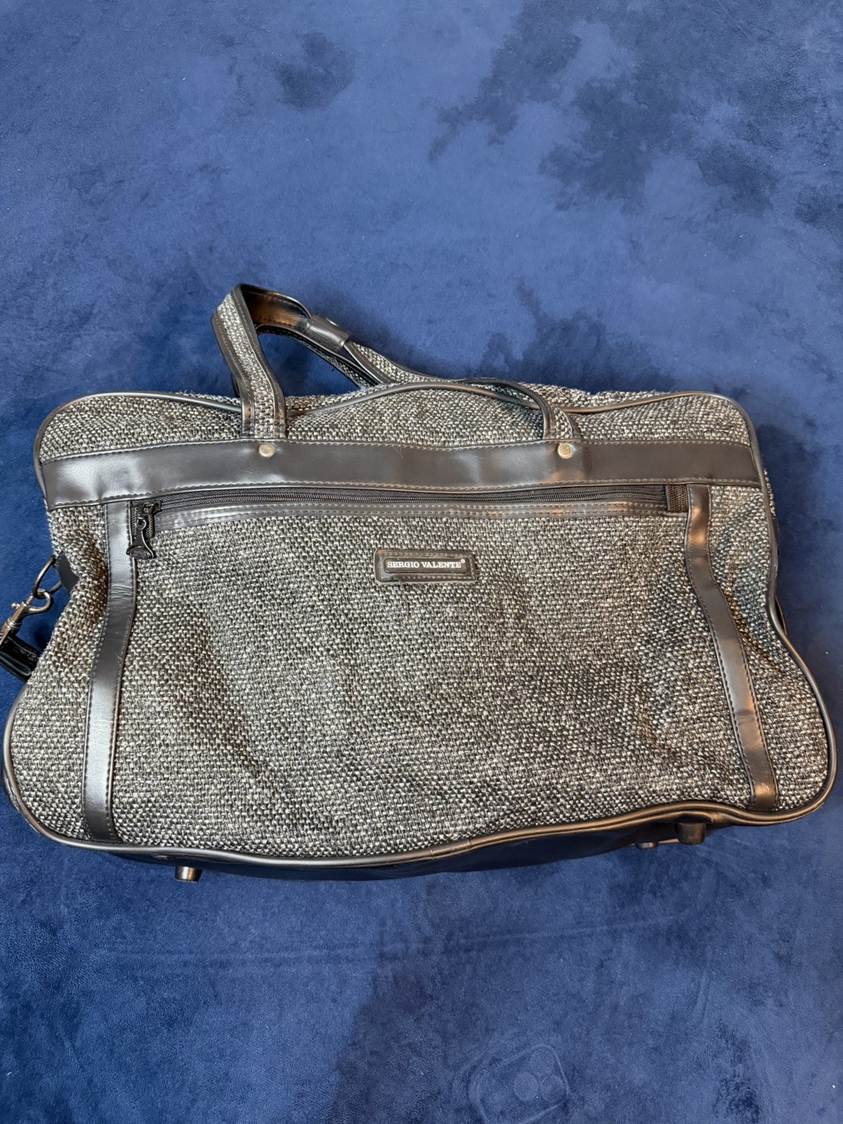 Vintage Sergio Valente Grey Leather Tweed Duffel Bag (SEE PHOTOS)