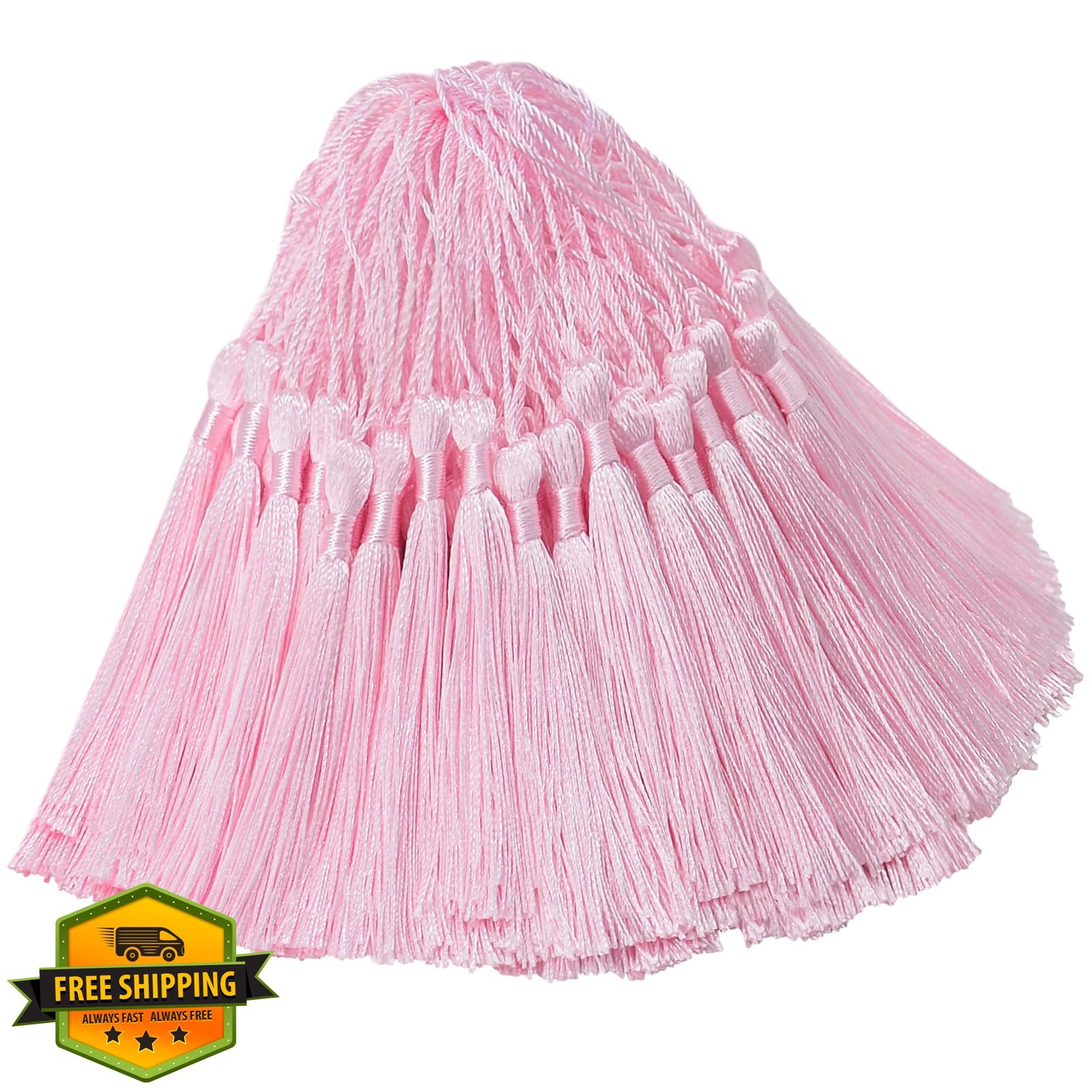 Handmade Bookmark Tassels, 100pcs 5" Silky Floss, Water Pink