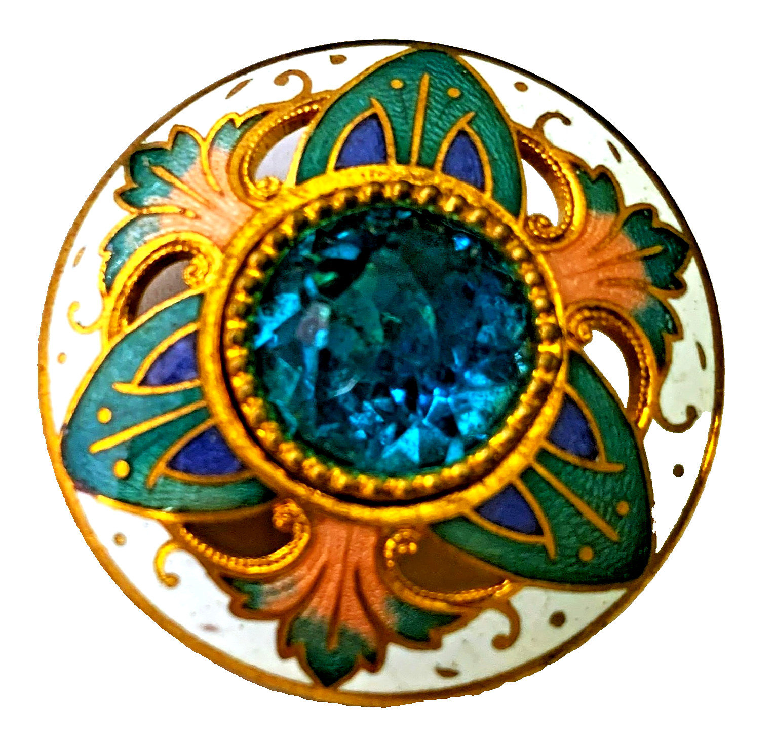 Stunning Large Antique Jeweled Pierced Enamel Button