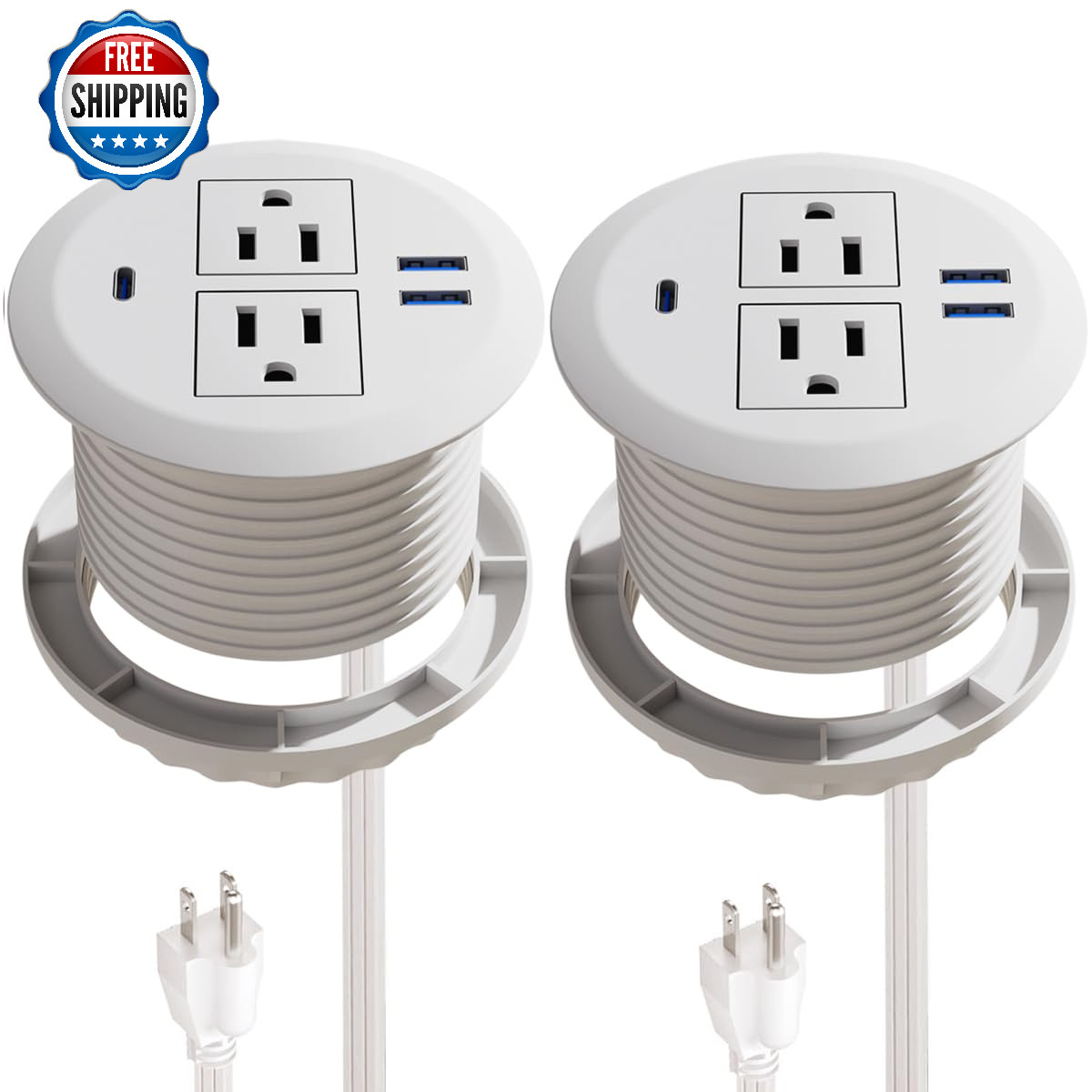 Fadossu 2pk 3in Recessed Power Grommet USB-C Fast Charge 20W Outlet 2 AC