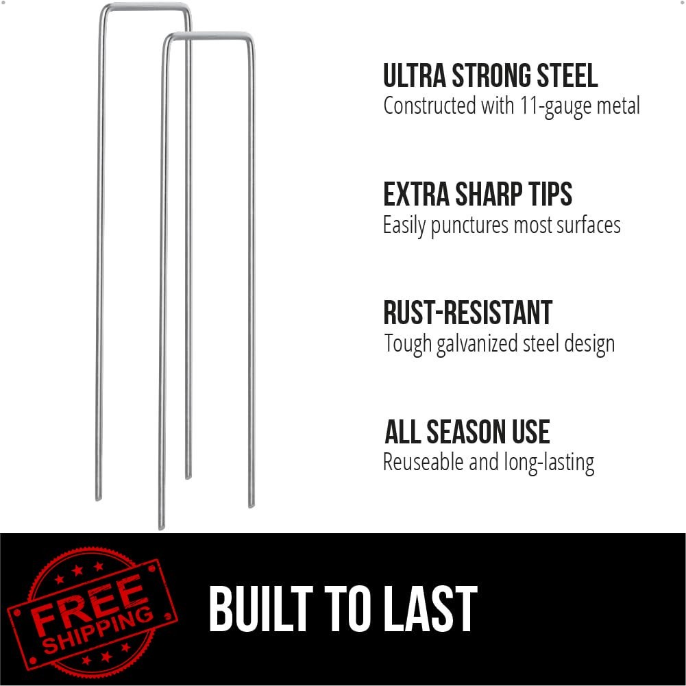 GORILLA GRIP 300pc Landscape Staples 6 Inch Galvanized Steel Ground Anchors