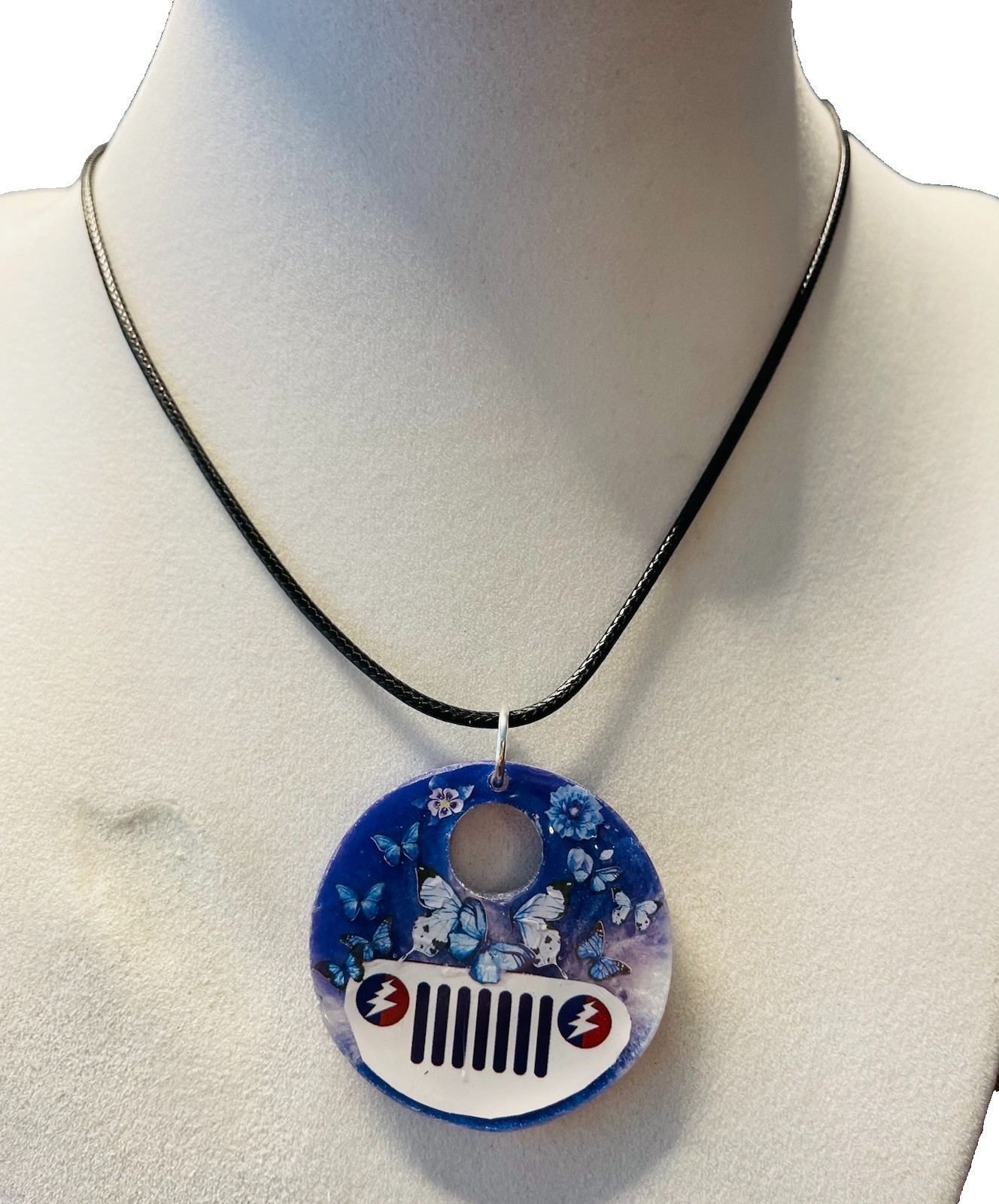 Handmade Resin Jeep Grille & Grateful Dead Steal Your Face Pendant Necklace
