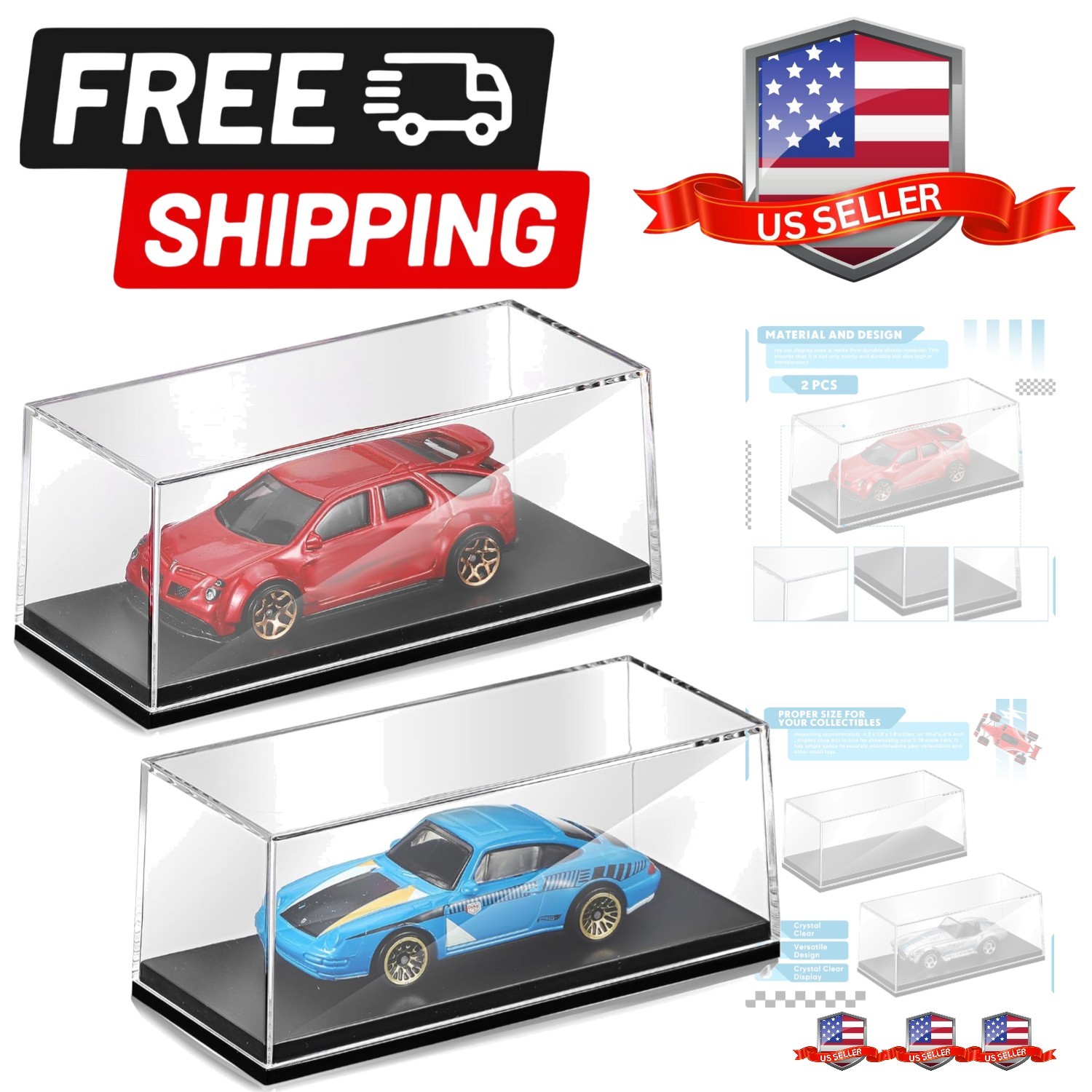 2 Pcs 1/64 Display Case Acrylic Model Cars Display Case 4.17 x 1.81 x 1.81 In...