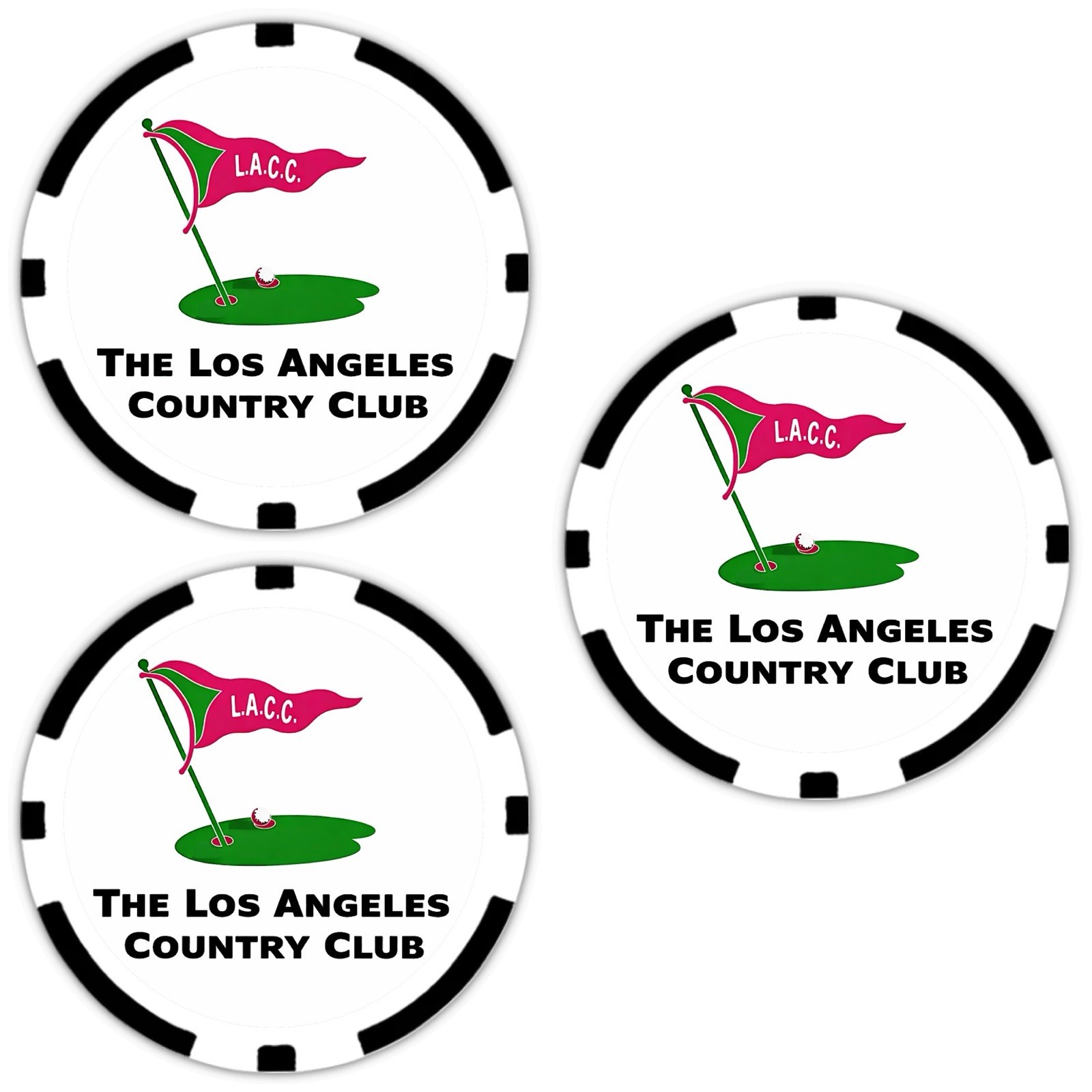 THREE (3) LOS ANGELES COUNTRY CLUB  -  POKER CHIPS  /  GOLF BALL MARKERS