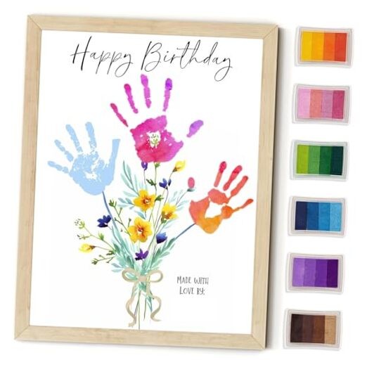  Handprint Birthday Art Kit for Mom & Grandma – DIY Floral Keepsake Art Deco-B