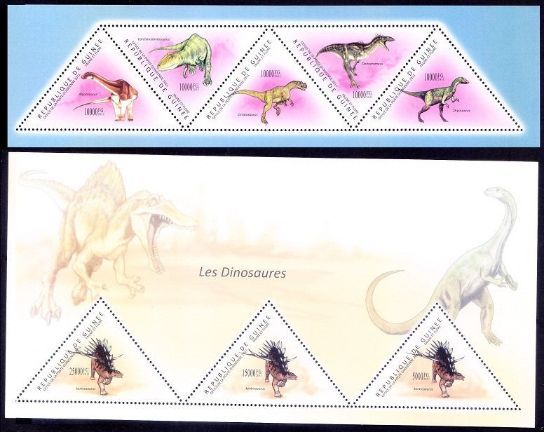 Guinea 2011 MNH Set, Dinosaurs Prehistoric, Odd unusual Michel GN 8602-06+BL1987
