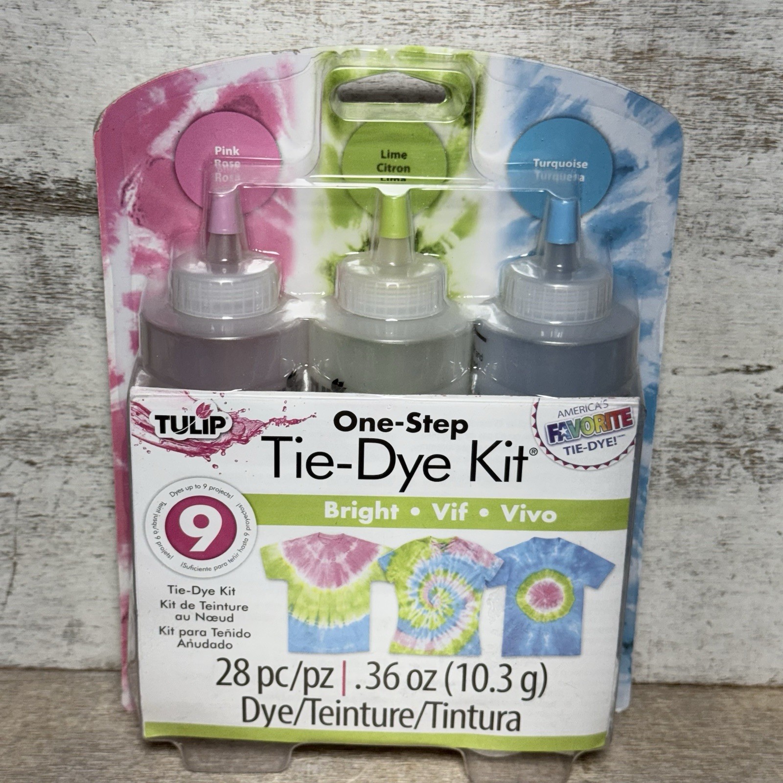 TULIP One-Step Tie-Dye Kit BRIGHT 28 Pc, .36oz/10.3g Dyes 9 Projects Brand New