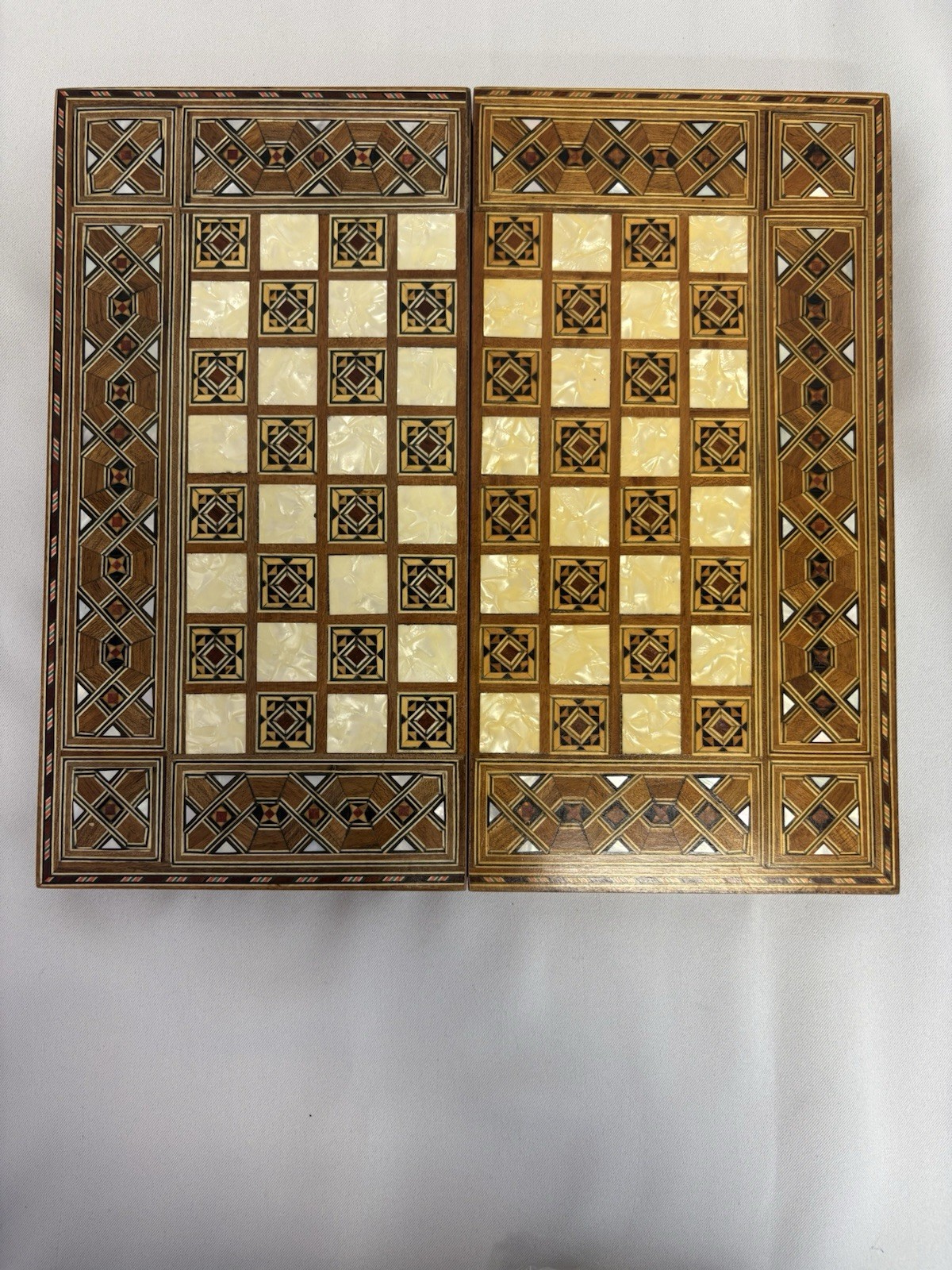 Vintage Mother Of Pearl Inlay Mosaic Backgammon Chess Board Handmade Middle East