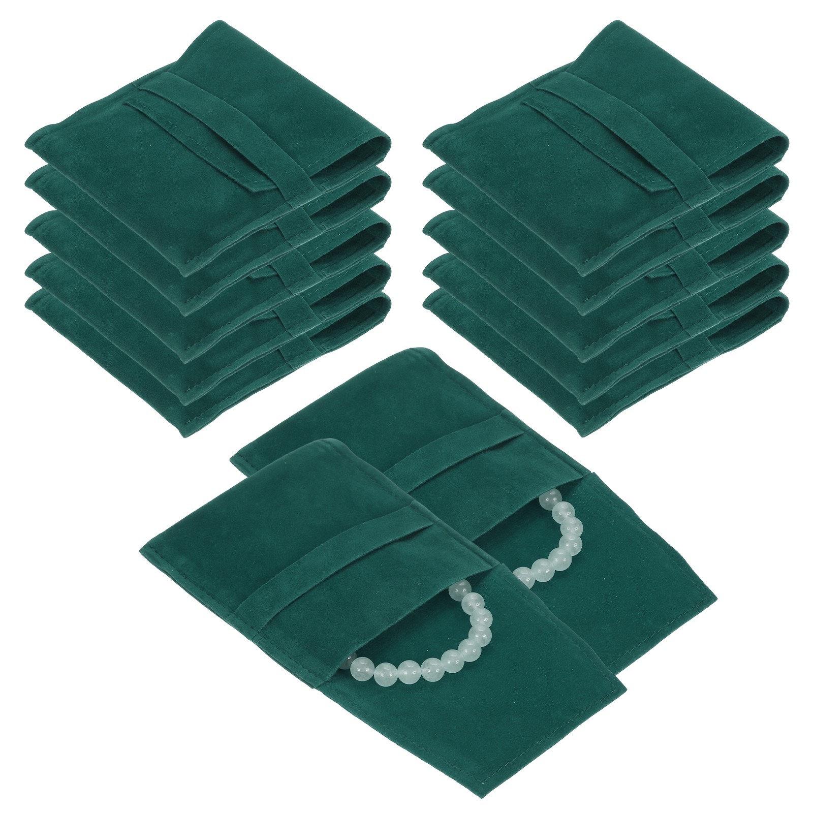 Microfiber Jewelry Pouch, 12Pcs 9 x 9cm Envelope Style Storage Bags (Dark Green)