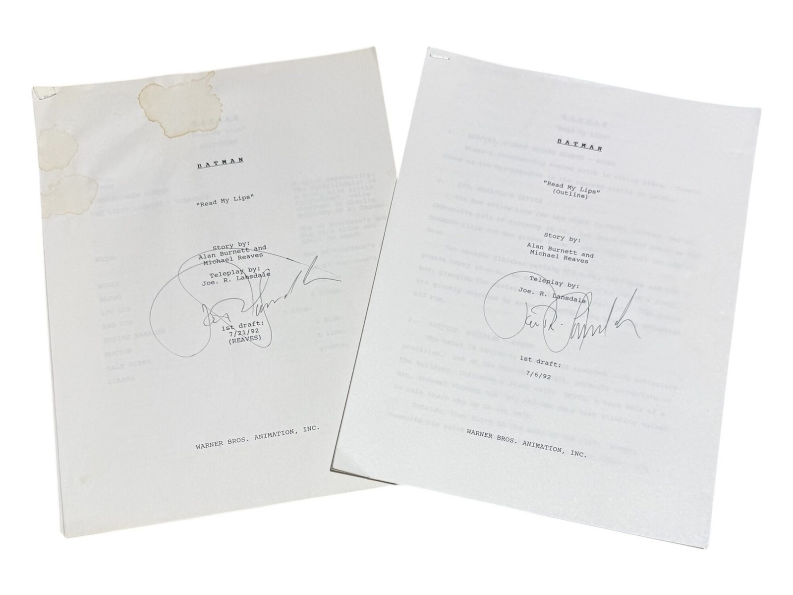 Joe R Lansdale / Batman Read My Lips Teleplay Script Drafts Signed 1992