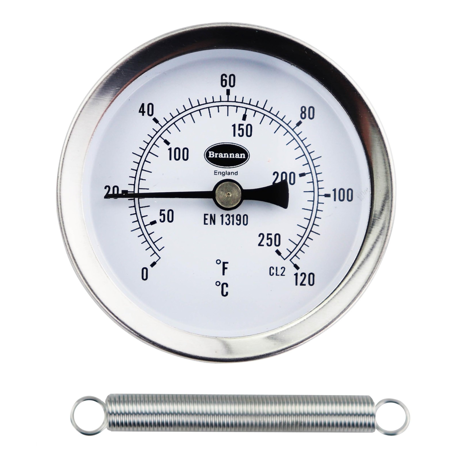 Brannan Clip on Pipe Clamp HVAC Thermometer - Stainless Steel 
