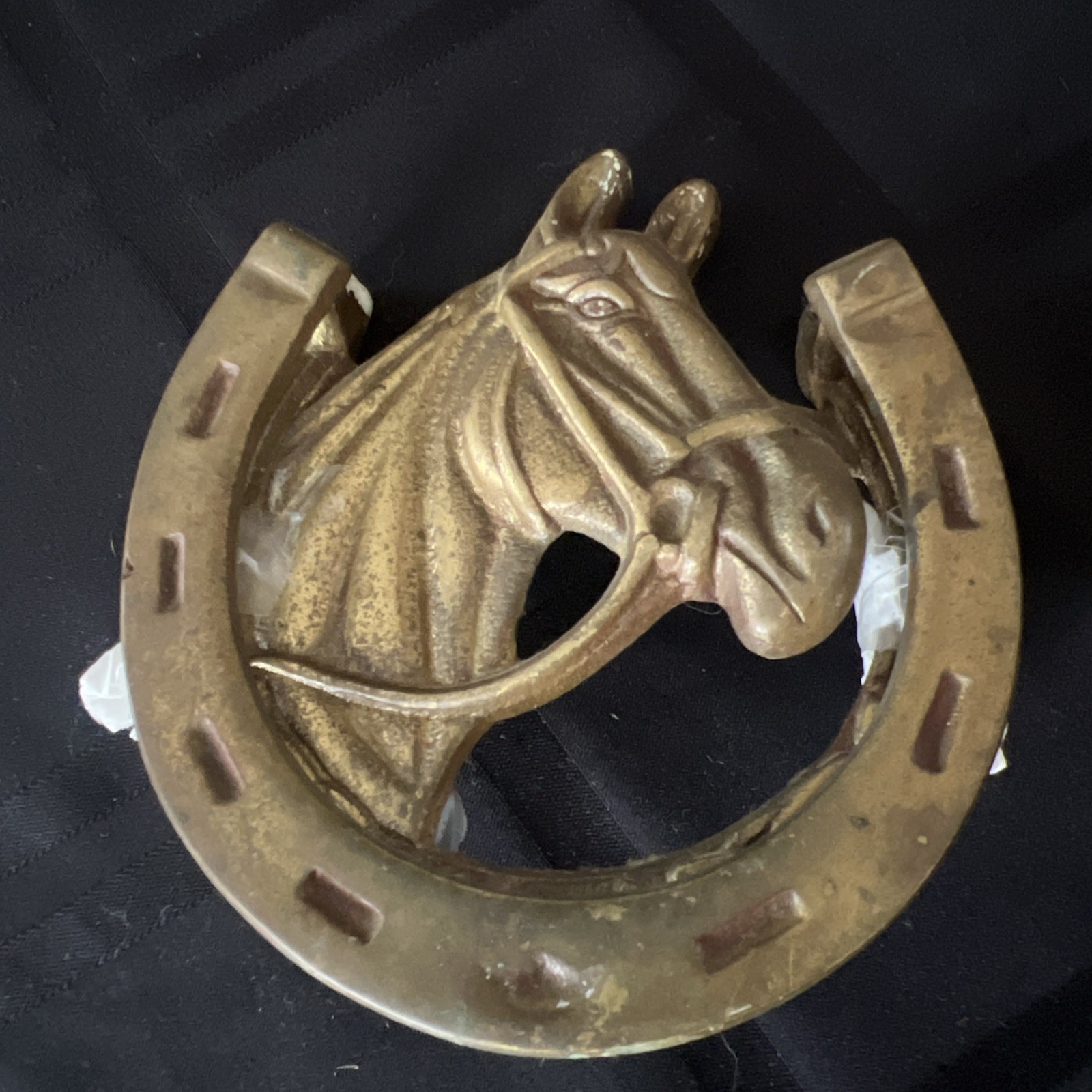 1970s Brass Lucky Horseshoe Horse Head Door Knocker