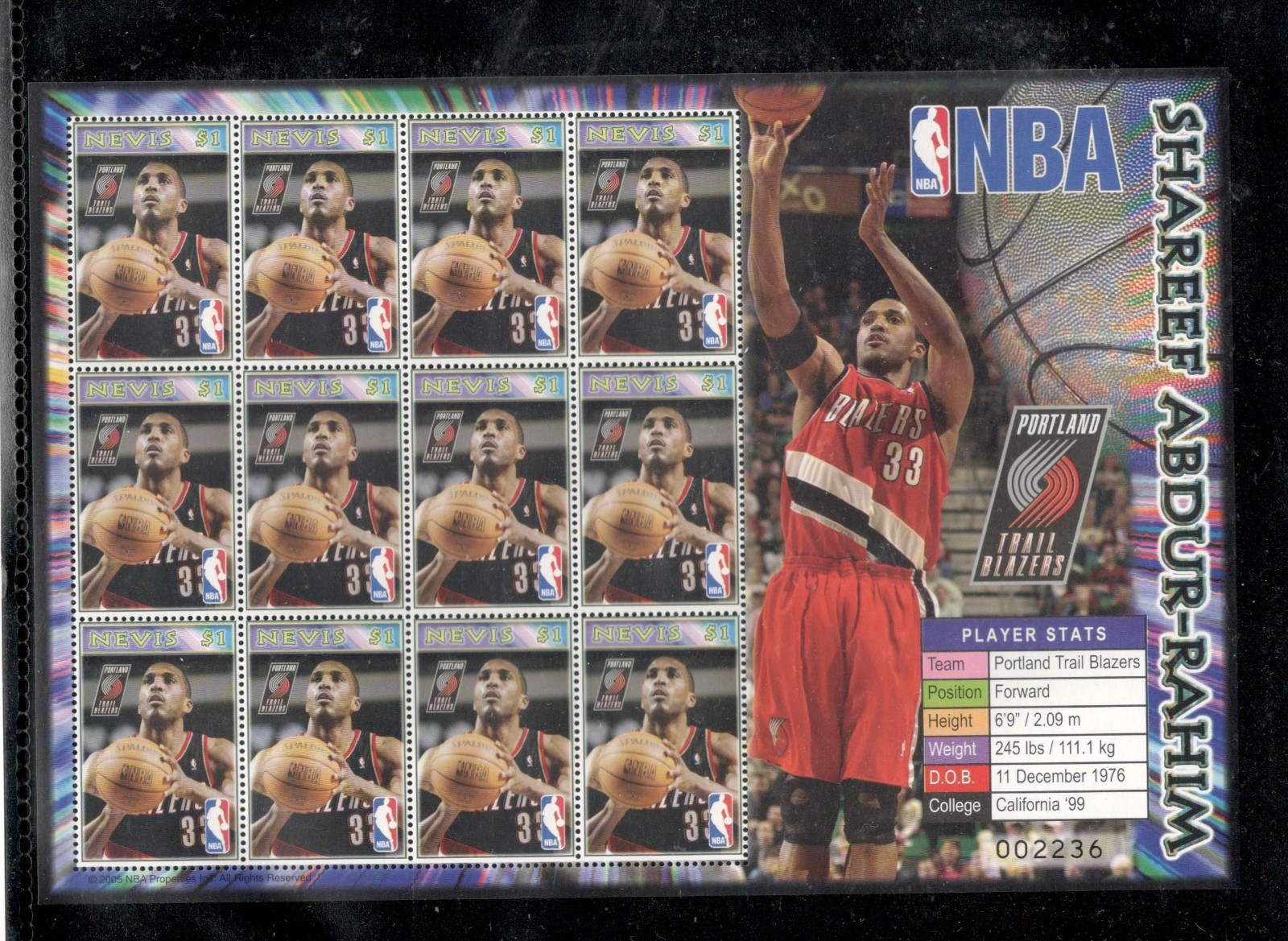 NEVIS - NBA - SHAREEF ADBUR-RAHIM - SHEET OF 12 - #1458 - MNH - YR 2005