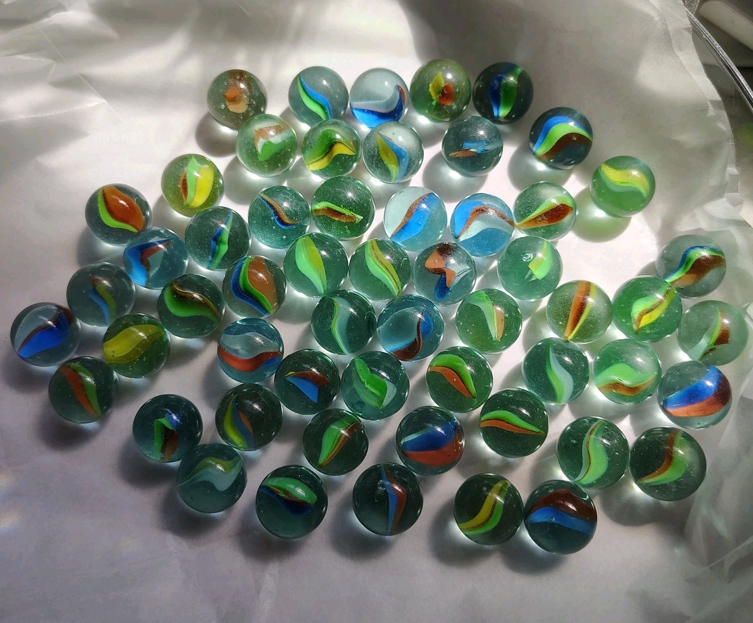🐱50 Cat's Eye Marbles Most Are 3 Ribbon 