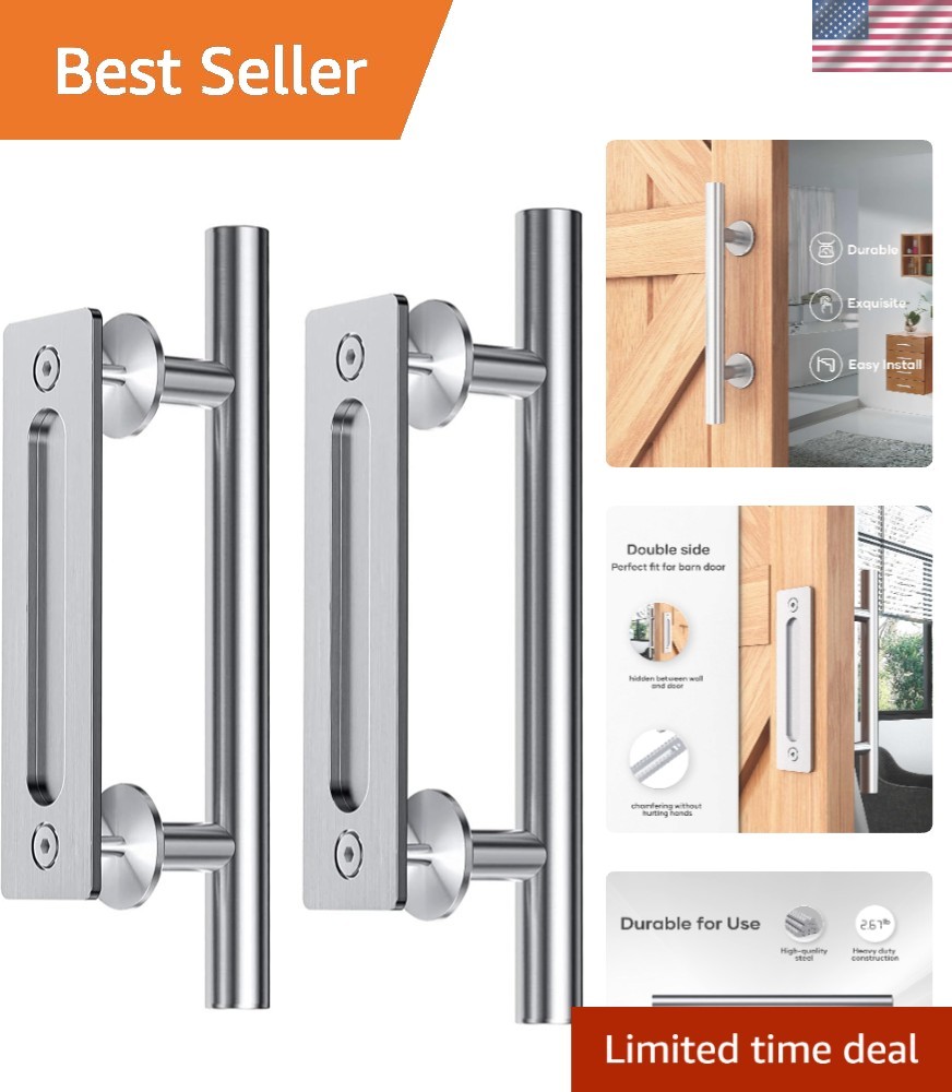 12" Stainless Steel Sliding Barn Door Handles and Pulls Flush Hardware Set, D...
