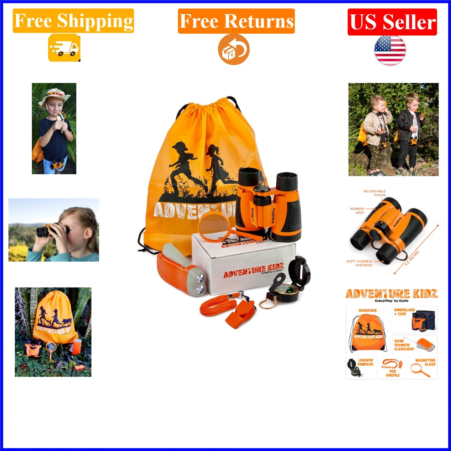 Adventure Kidz Outdoor Exploration Kit for Kids with Binoculars, Flashlight, ...