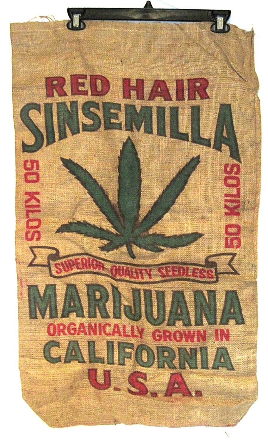 Large Red Hair Sinsemilla Burlap Bag - 36" Long X 21" Wide - 'Forest Creek Gems'