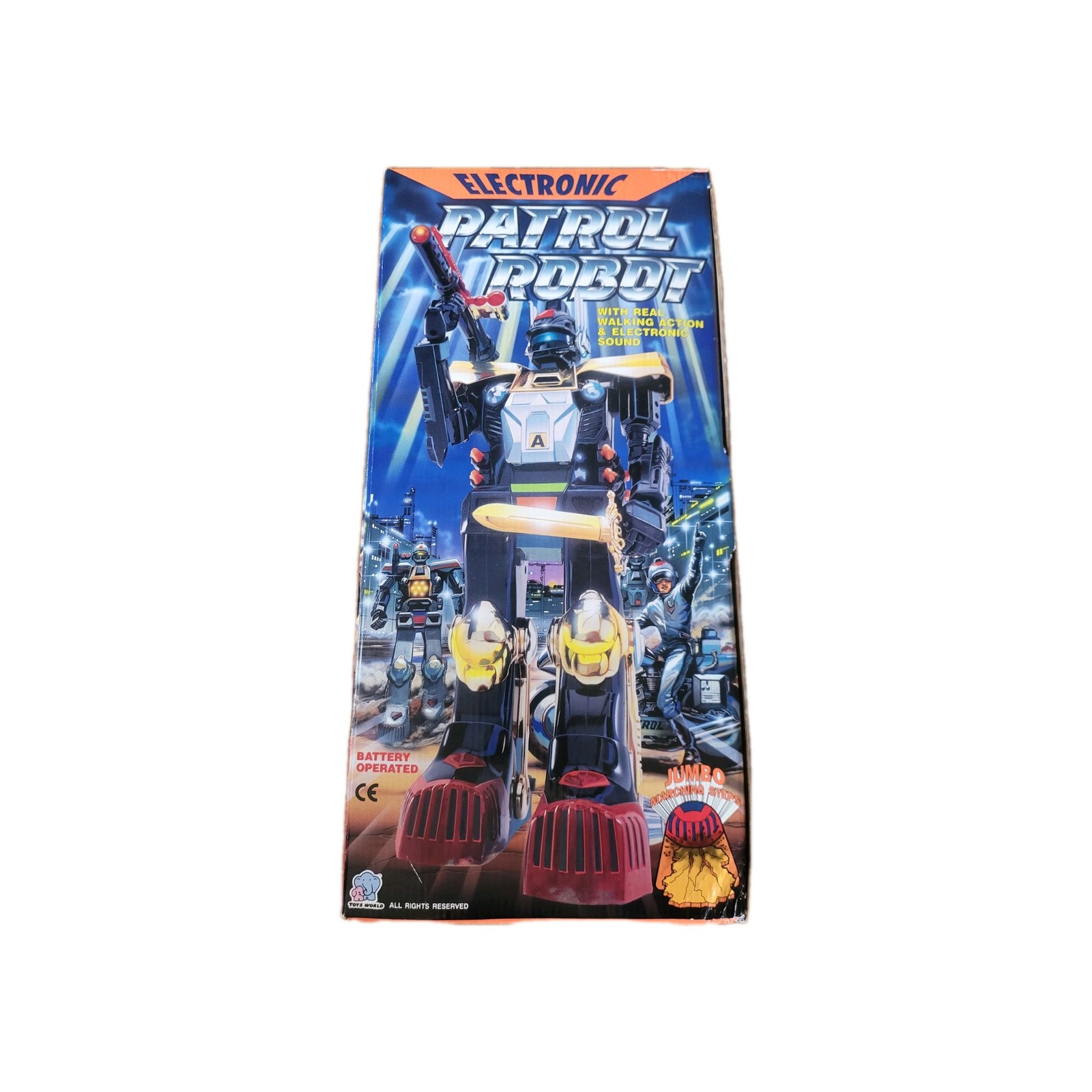 Vintage Electronic Patrol Robot Jumbo Marching Steps Battery Operated w/ Box