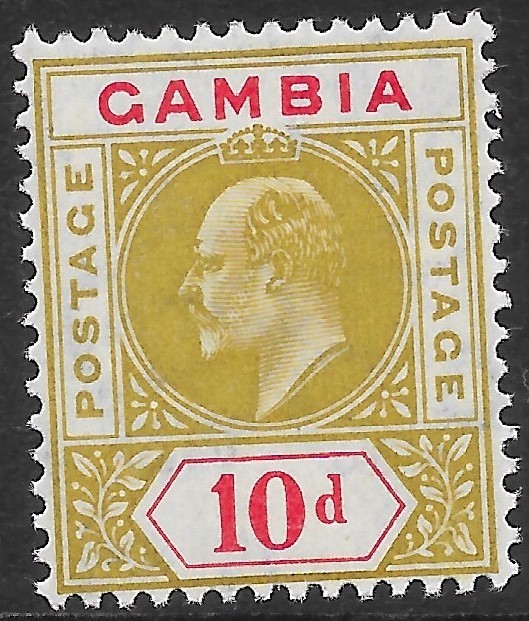 GAMBIA SG66 1905 10d OLIVE & CARMINE MNH