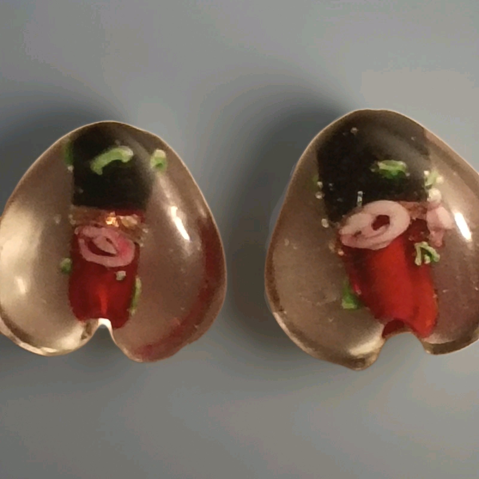 Museum Rare Pair Antique Venetian Moretti Maschera Heart Beads Figural Face 1890