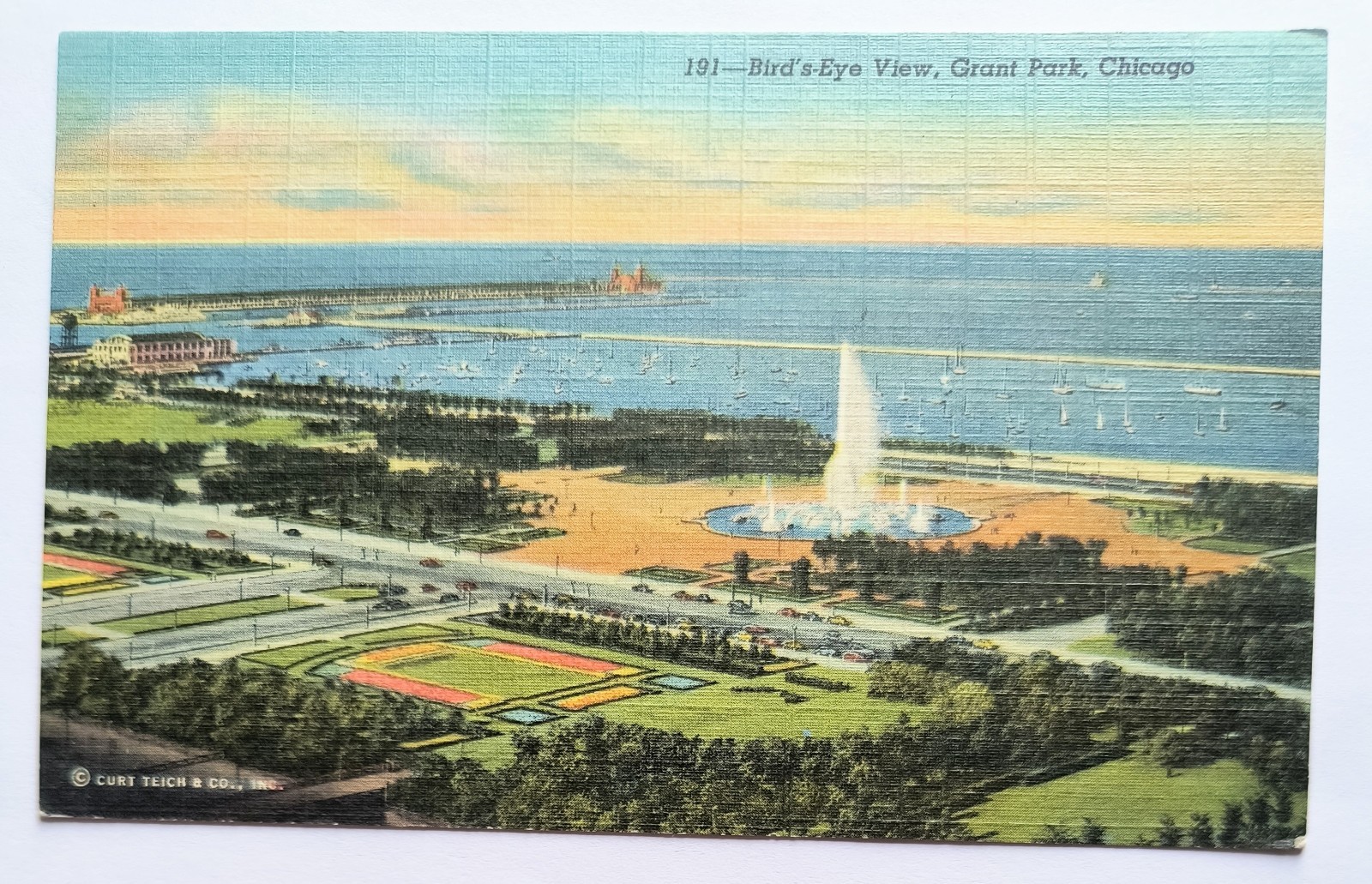 Chicago IL Illinois Bird's Eye View of Grant Park & Lake Michigan Postcard N9