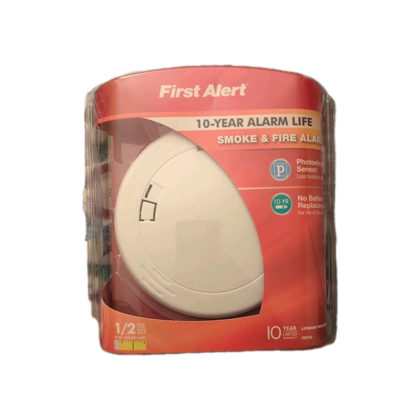 First Alert 10 Year Alarm PR710 Photoelectric Smoke Fire Alarm White Slim