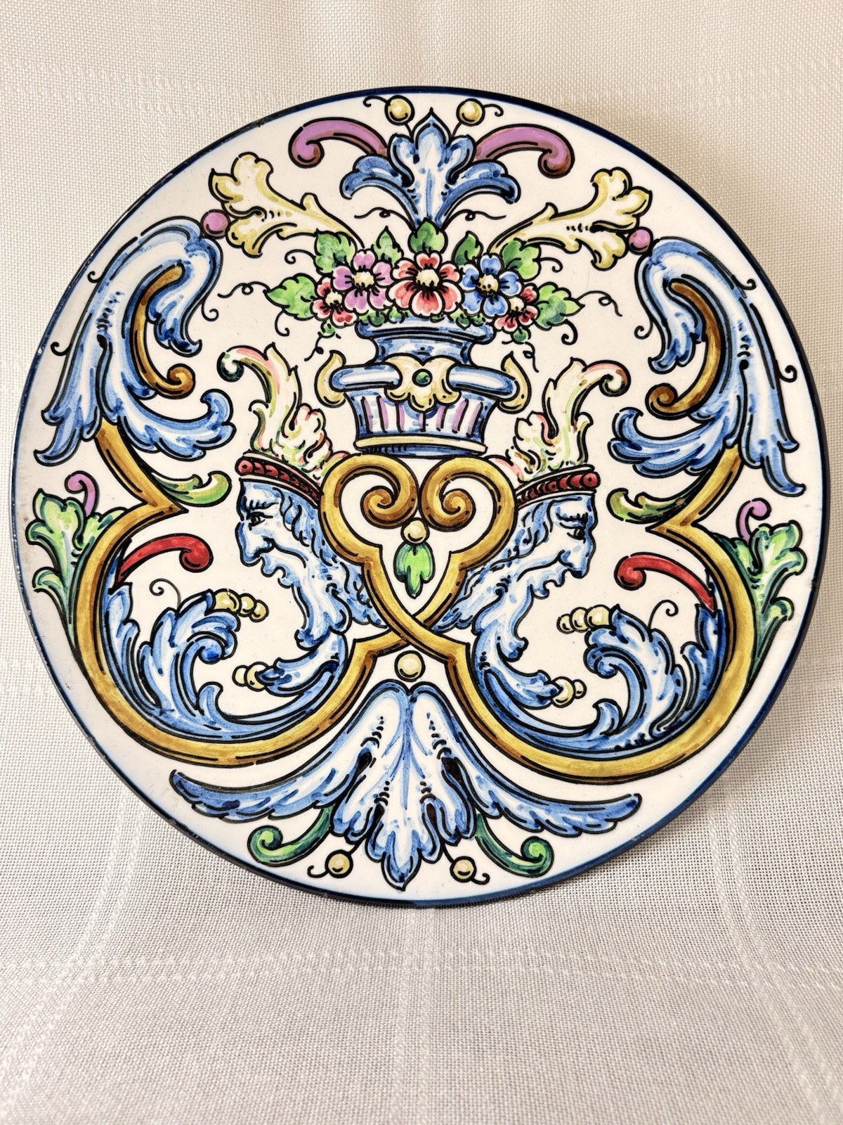 Marcial Marco Manises Spain Hand Painted Ceramic Wall Plate 16.5” c1960s