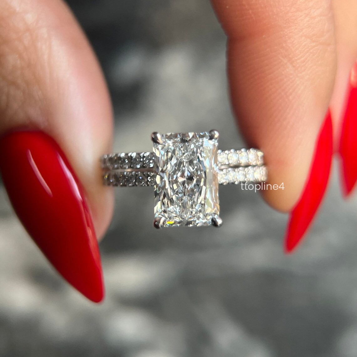 3Ct Hidden Halo Radiant Cut Moissanite Round Pave Bridal Wedding Ring 925 Silver