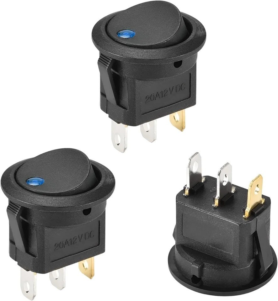 3PCS Rocker Toggle Switch, 12V 20A round Dot Lighted Rocker On-Off Control, 3Pin