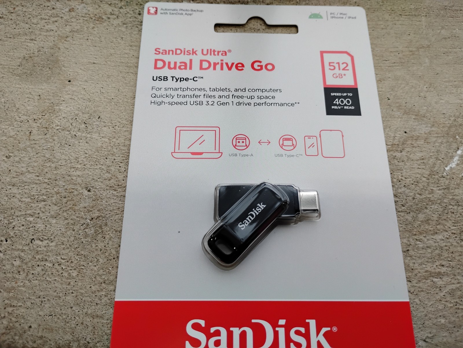 SanDisk Ultra Dual Drive Go 512GB USB 3.2 Type-C & Type-A Black Flash Drive