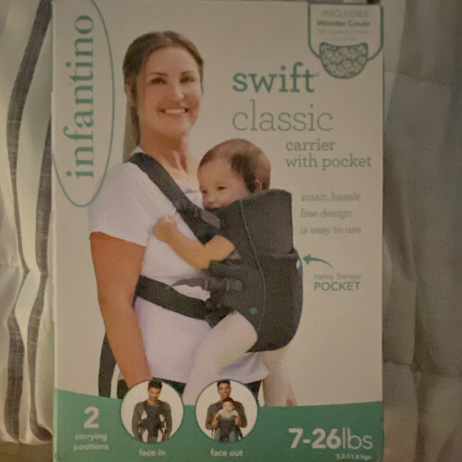 Infantino Swift Classic Baby Carrier Gray Teal, Size Adjustable, Storage Pocket