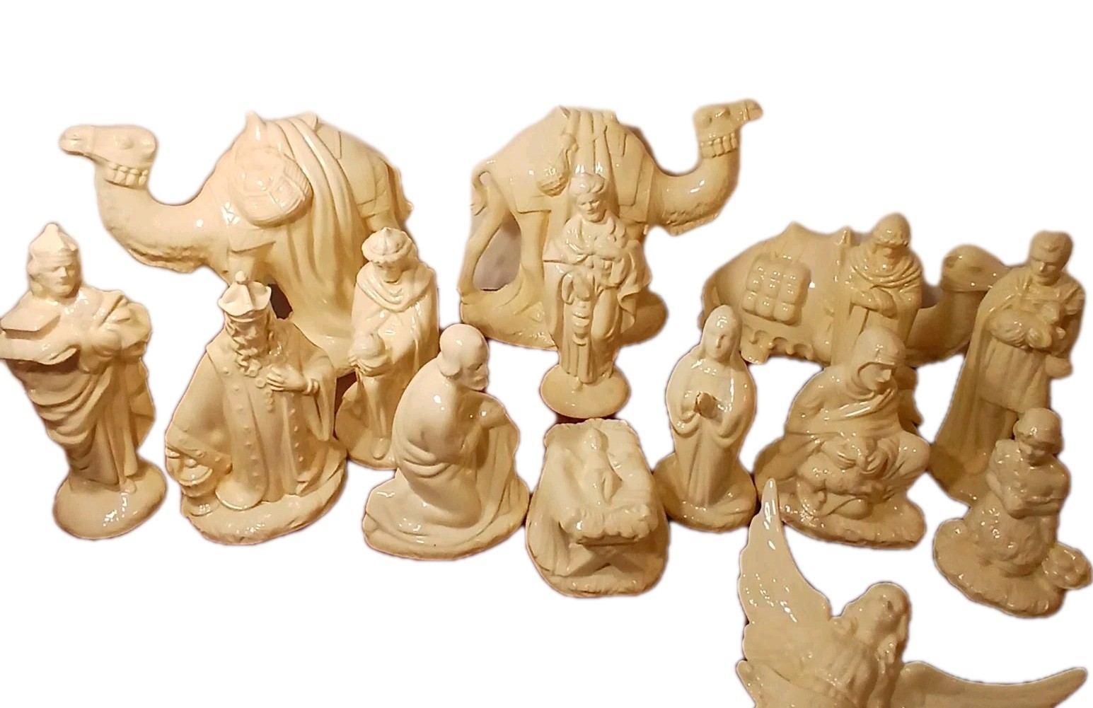 Vintage HOLLAND Mold Nativity Set Scene Pearlescent Ceramic MCM XL 15 Piece