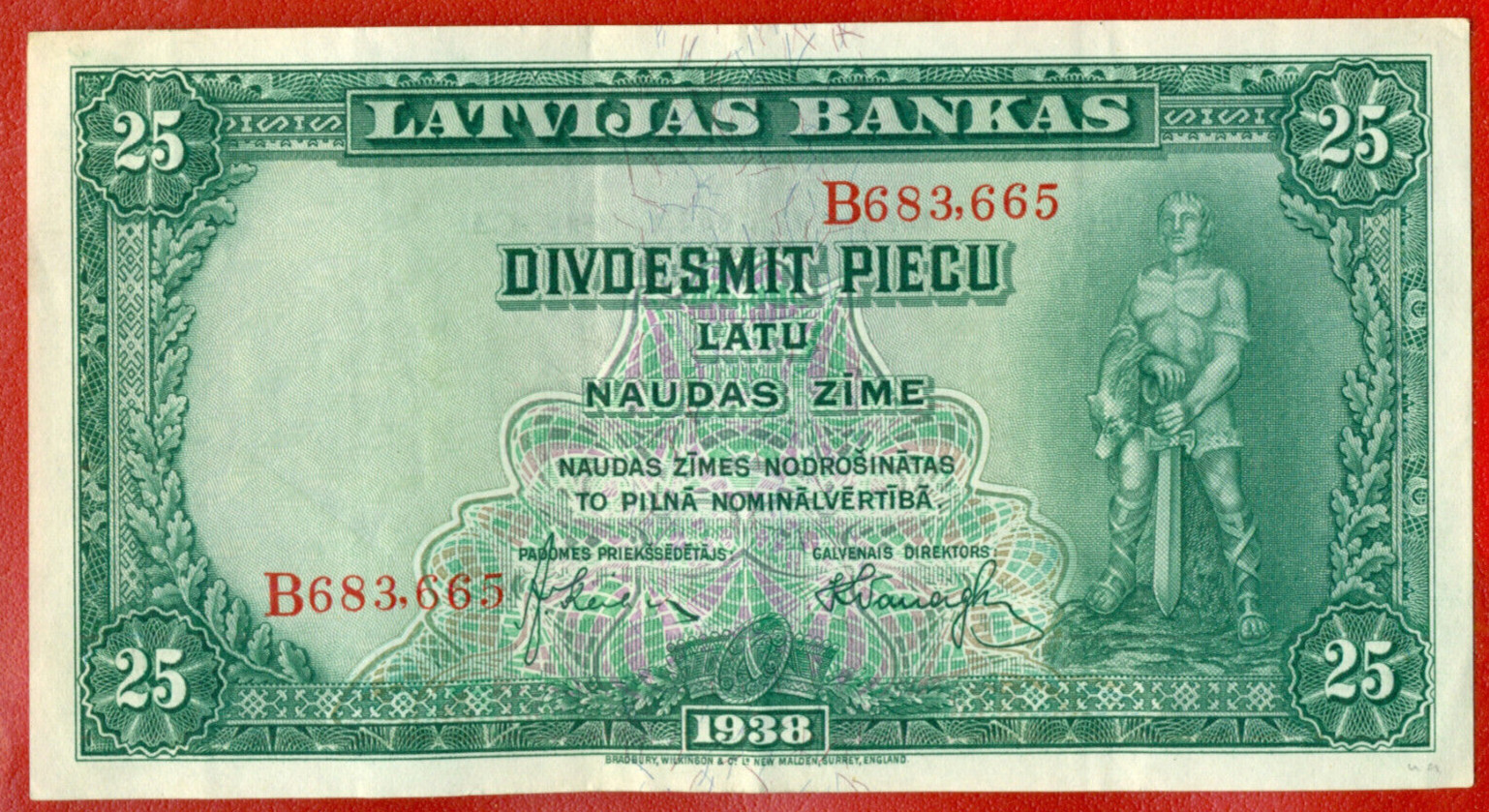 LATVIA LETTLAND 25 LATU 1938 P-21 VF-XF. 124