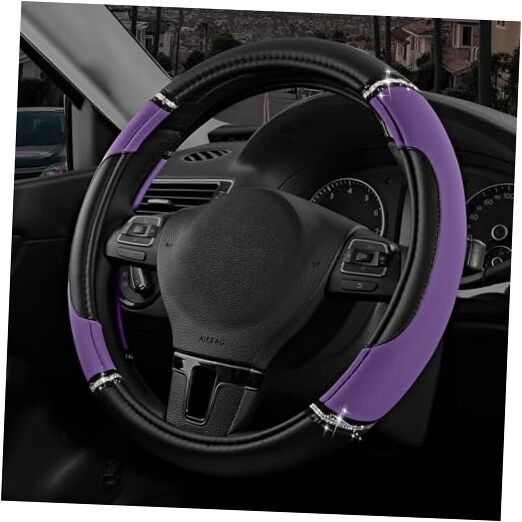  Leather Steering Wheel Cover - Made with PVC Leather - Anti-Slip, Purple