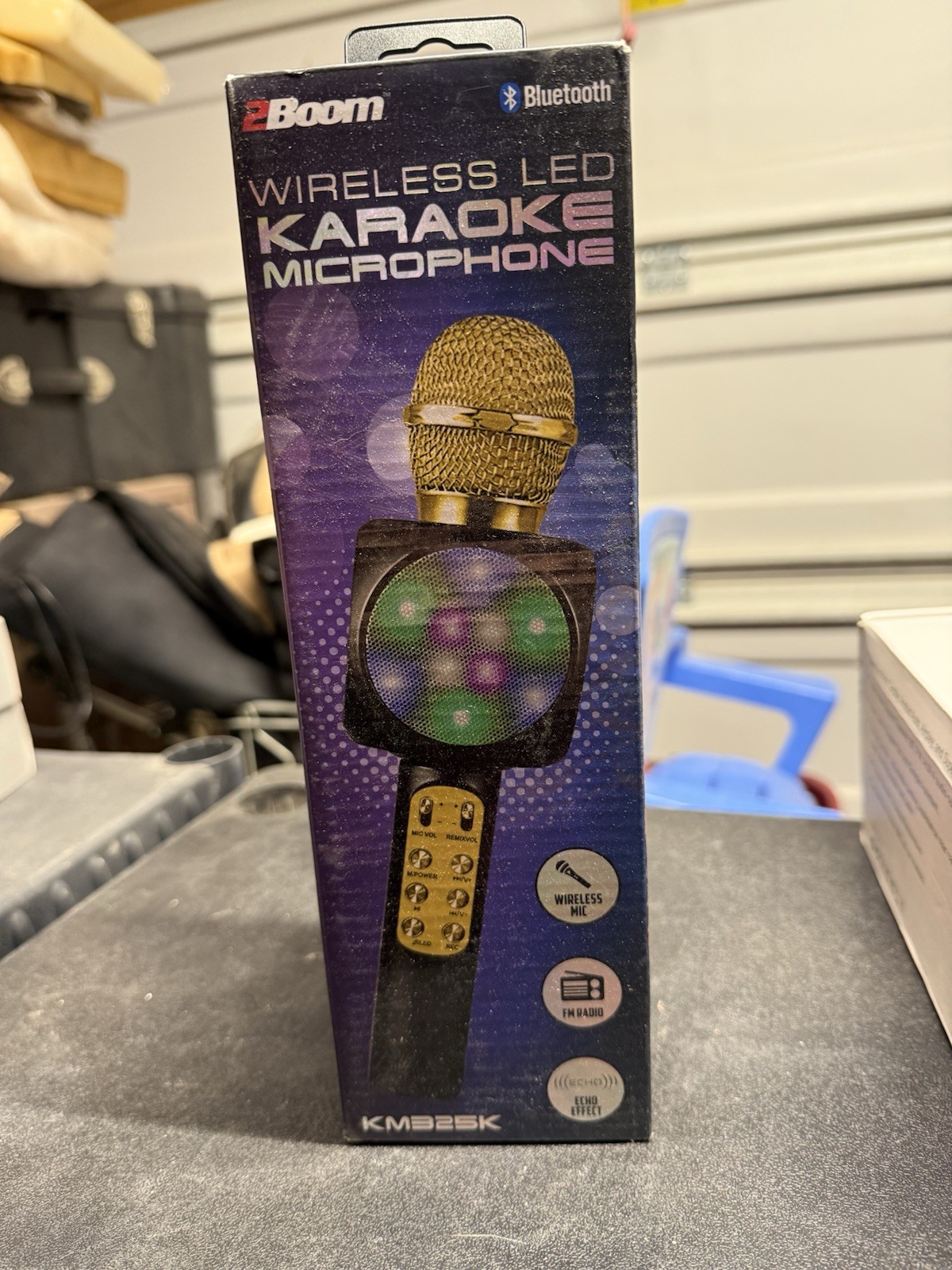 2Boom Wireless LED Bluetooth Karaoke Microphone FM Radio Echo KM325K Gold Black