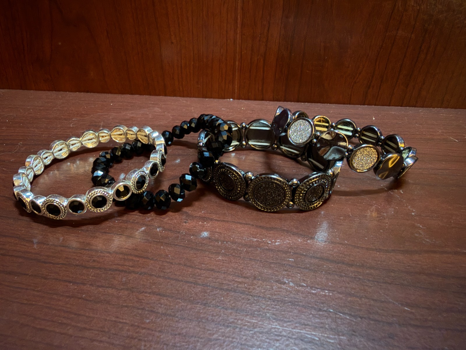 Various Black and Silver Costume Jewelry Bracelets (Set of 4)