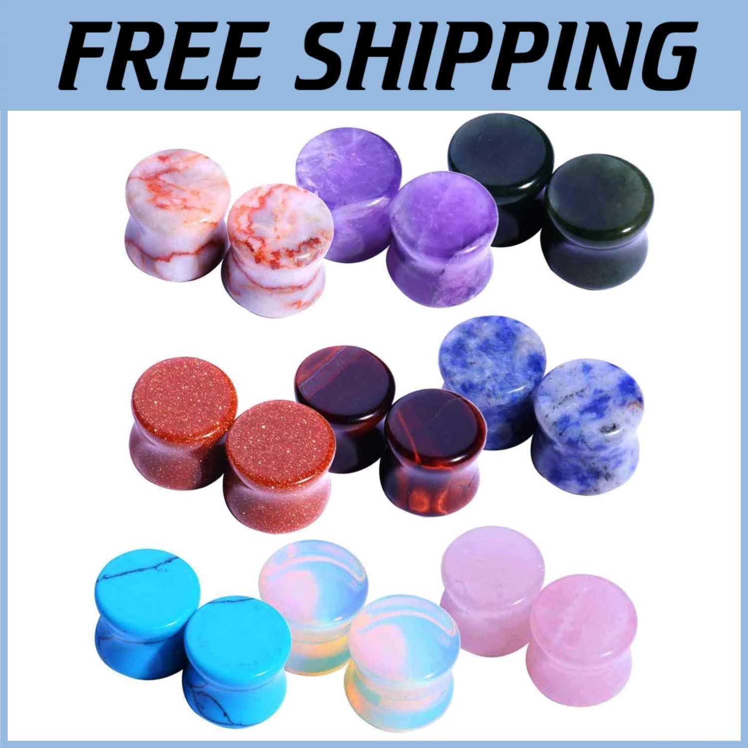 Natural Stone Plugs Set - 9 Pairs - Ear Stretching Kit