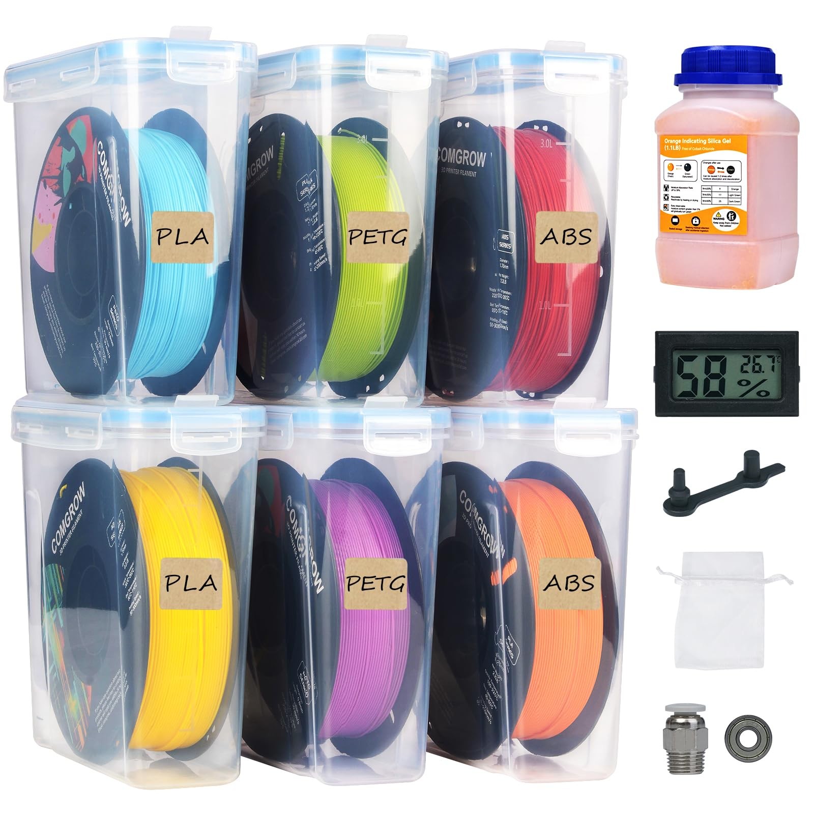 Comgrow 3D Printer Filament Storage Box, 6PCS DIY 6KG, Transparent 