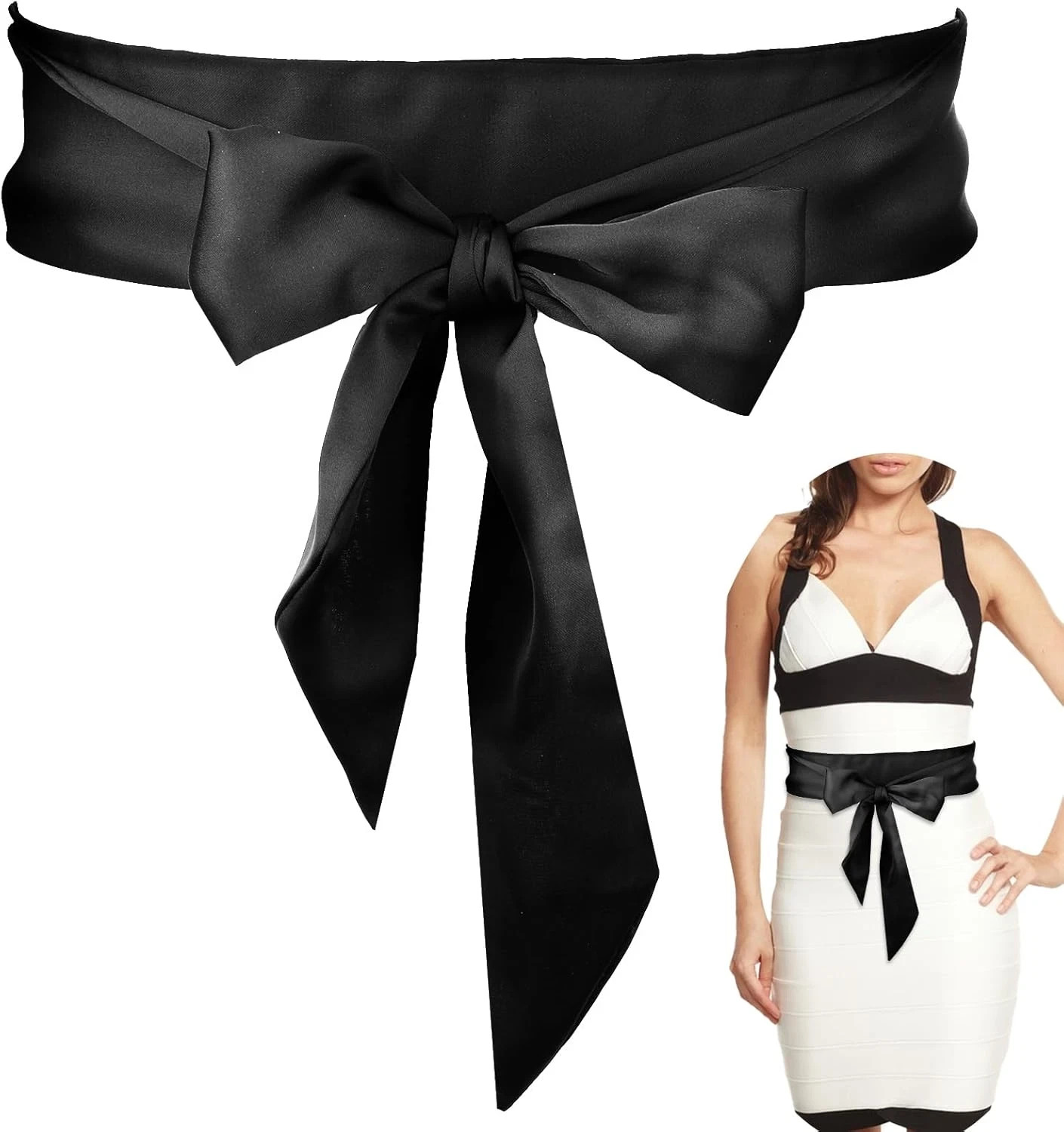 Long Black Sash Belt for Dresses Women Wide Fabric Waist Tie Ribbon Bow Bridal