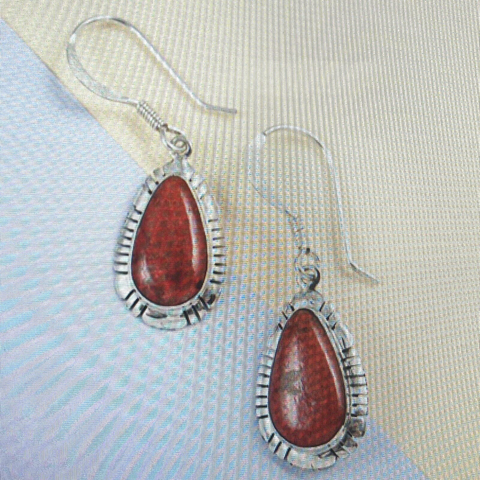 Natural Red Coral Dangle Earrings in 925 Sterling Silver