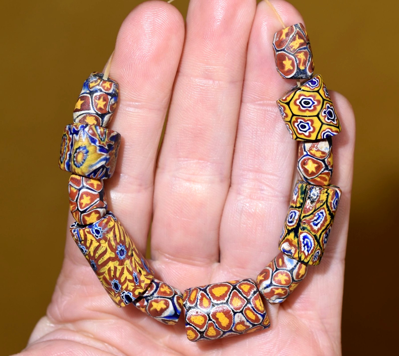 Antique Venetian Assorted Millefiori Italian Murrine Cane Beads, African Trade